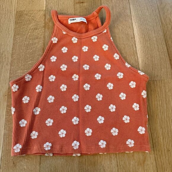 Pull&Bear Orange Ribbed Crop Tank Top - Picture 1 of 4